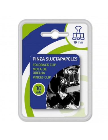 Tradineur - Pack de 10 pinzas sujetapapeles, brazos plegables de acero, sujeción de documentos, folios, clips para oficina (Negr