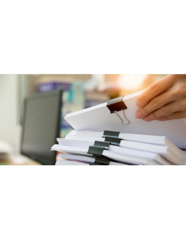 Tradineur - Pack de 10 pinzas sujetapapeles, brazos plegables de acero, sujeción de documentos, folios, clips para oficina (Negr