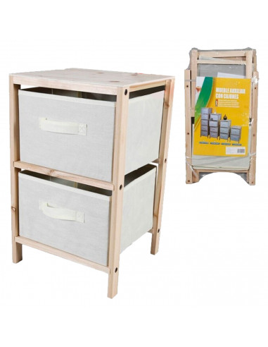 Tradineur - Mesa Auxiliar de madera - 2 Niveles - Cajones de tela - Almacenamiento y organización - Incluye tornillos y manual -