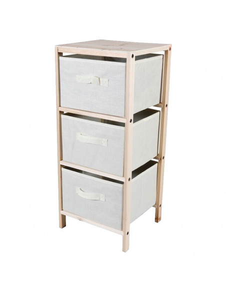 Tradineur - Mesa Auxiliar de madera con 3 Niveles de altura - Almacenamiento y organización - Cajones de tela - Incluye tornillo