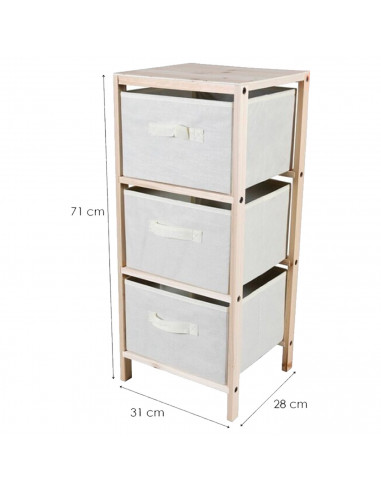 Tradineur - Mesa Auxiliar de madera con 3 Niveles de altura - Almacenamiento y organización - Cajones de tela - Incluye tornillo