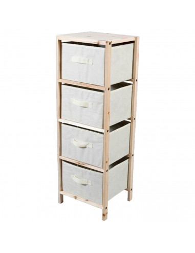 Tradineur - Mesa Auxiliar de madera con 4 alturas - Cajones de tela - Almacenamiento y organización - Incluye tornillos y manual