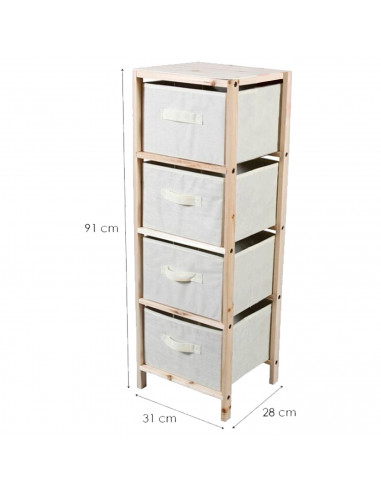 Tradineur - Mesa Auxiliar de madera con 4 alturas - Cajones de tela - Almacenamiento y organización - Incluye tornillos y manual