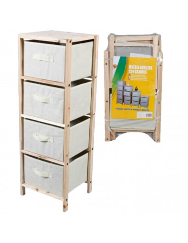 Tradineur - Mesa Auxiliar de madera con 4 alturas - Cajones de tela - Almacenamiento y organización - Incluye tornillos y manual