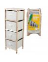 Tradineur - Mesa Auxiliar de madera con 4 alturas - Cajones de tela - Almacenamiento y organización - Incluye tornillos y manual