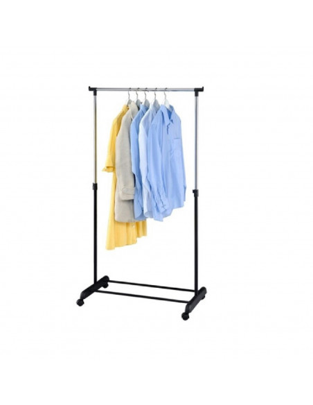 Perchero de acero color negro metalizado con ruedas fácil de montar 78 x 42 x 89 - 160 cm