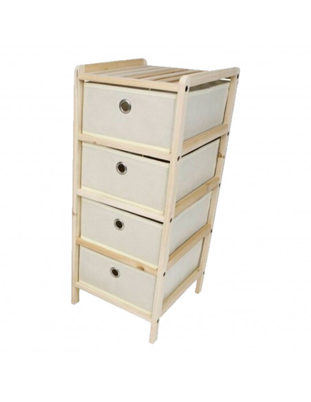 Tradineur - Mueble Auxiliar de madera con 4 Niveles - Cajones de tela - Cajonera, cómoda - Almacenamiento y organización - Inclu