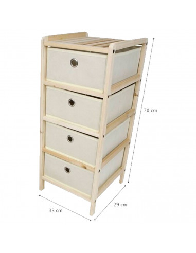 Tradineur - Mueble Auxiliar de madera con 4 Niveles - Cajones de tela - Cajonera, cómoda - Almacenamiento y organización - Inclu