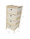 Tradineur - Mueble Auxiliar de madera con 4 Niveles - Cajones de tela - Cajonera, cómoda - Almacenamiento y organización - Inclu