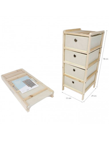 Tradineur - Mueble Auxiliar de madera con 4 Niveles - Cajones de tela - Cajonera, cómoda - Almacenamiento y organización - Inclu