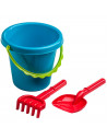 Tradineur - Set de cubo de playa, pala y rastrillo de plástico, juguete infantil, jugar en la arena, parque, jardín, regalo para