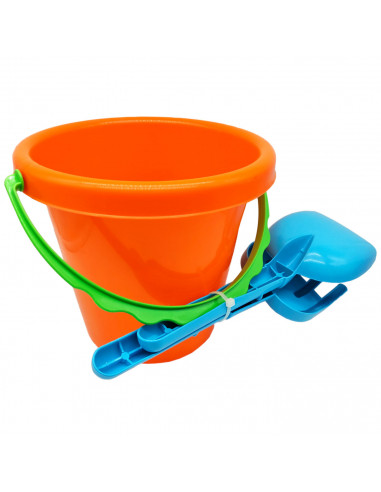 Tradineur - Set de cubo de playa, pala y rastrillo de plástico, juguete infantil, jugar en la arena, parque, jardín, regalo para
