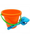 Tradineur - Set de cubo de playa, pala y rastrillo de plástico, juguete infantil, jugar en la arena, parque, jardín, regalo para