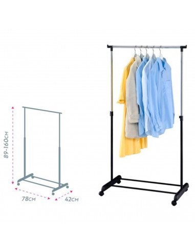 Perchero de acero color negro metalizado con ruedas fácil de montar 78 x 42 x 89 - 160 cm