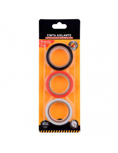 Tradineur - Pack de 3 cintas aislantes autoadhesivas de pvc, instalaciones eléctricas, reparar, proteger y agrupar cables, brico