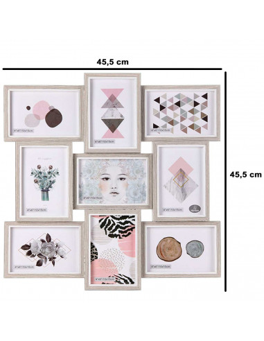 Tradineur - Multimarco de madera para 9 fotos, portafotos, marco múltiple de pared para fotografías de 14 x 9 cm, decoración del
