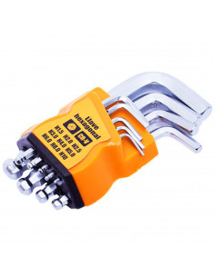 Tradineur - Set de 9 llaves allen de bola, H1.5, H2, H2.5, H3, H4, H5, H6, H8 y H10, llaves hexagonales para tornillos, multiuso