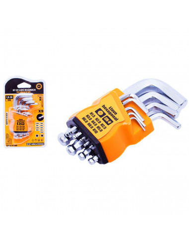Tradineur - Set de 9 llaves allen de bola, H1.5, H2, H2.5, H3, H4, H5, H6, H8 y H10, llaves hexagonales para tornillos, multiuso