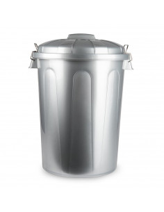 Tradineur - Cubo de basura con asas metálicas y tapa, plástico resistente, contenedor de residuos, papelera, reciclaje, industri