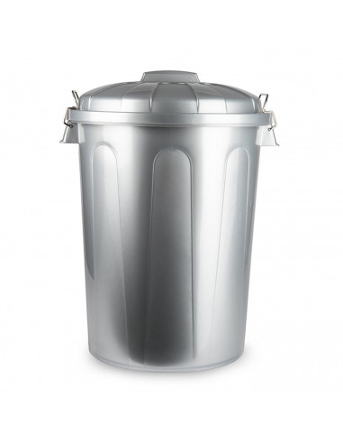 Tradineur - Cubo de basura con asas metálicas y tapa, plástico resistente, contenedor de residuos, papelera, reciclaje, industri