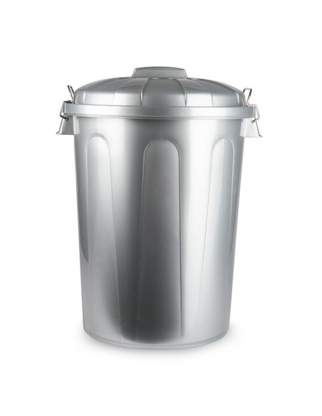 Tradineur - Cubo de basura con asas metálicas y tapa, plástico resistente, contenedor de residuos, papelera, reciclaje, industri