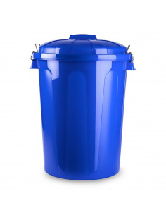 Tradineur - Cubo de basura con asas metálicas y tapa, plástico resistente, contenedor de residuos, papelera, reciclaje, industri