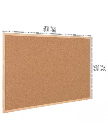 Tradineur - Tablero de corcho natural - Incluye chincheta y accesorios de fijación - Marco de madera resistente - 40 x 30 cm