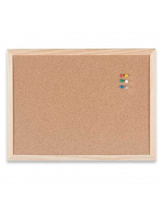 Tradineur - Tablero de corcho natural - Incluye chincheta y accesorios de fijación - Marco de madera - 60 x 40 cm