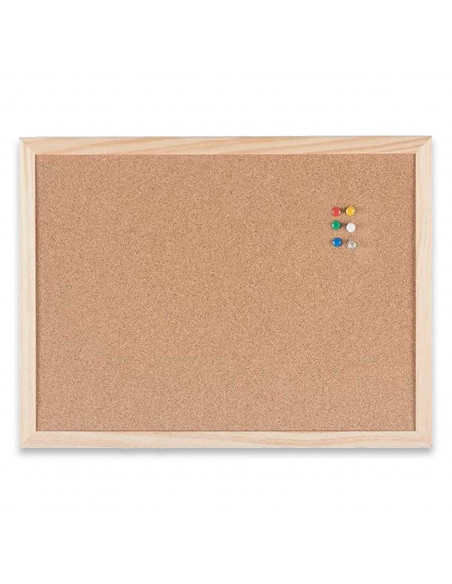 Tradineur - Tablero de corcho natural - Incluye chincheta y accesorios de fijación - Marco de madera - 60 x 40 cm