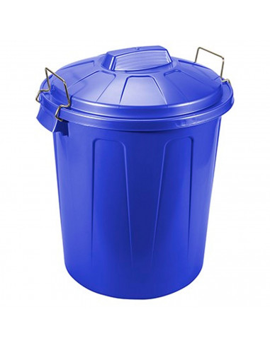 Tradineur - Cubo de basura con asas metálicas y tapa, plástico resistente, contenedor de residuos, papelera, reciclaje, industri