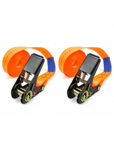 Tradineur - Pack de 2 Correas de amarre con trinquete - Ideal para motos, pickup, remolques, etc - Longitud de 2,5 Metros
