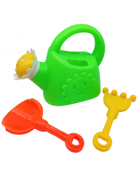 Tradineur - Set de regadera, pala y rastrillo de playa, plástico, juguete infantil, jugar en la arena, parque, jardín, regalo pa