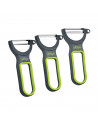 Tradineur - Juego de 3 peladores de verduras de acero inoxidable 13 cm con 3 cuchillas para tomate, juliana y fruta, estructura