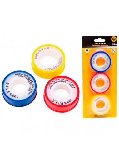 Tradineur - Pack de 3 cintas teflón - Fabricado en PTFE - Selladores y Adhesivo - Aptos para superficies como metal, plástico, P