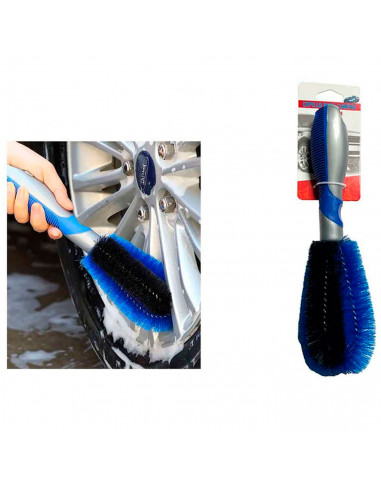 Tradineur - Cepillo para llantas de coche - Fabricado en España - Mango Ergonómico - Eliminación de suciedad, grasas o aceite.