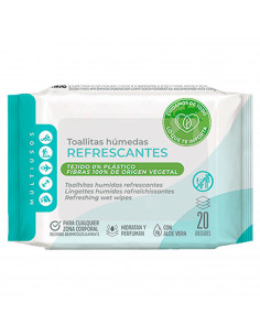 Tradineur - Toallitas Refrescantes - Incluye 20 Unidades - Material Natural - Alumbre, Aloe vera y Camomila - Fibras 100% Origen