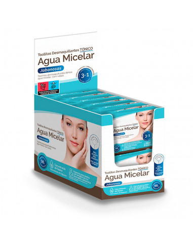 Tradineur - Toallitas desmaquillantes Tónico agua Micelar - Tejido Exfoliante - Todo en 1, rostro, ojos y labios - Incluye 20 To