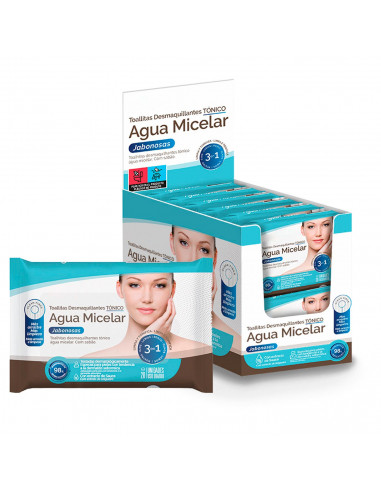 Tradineur - Toallitas desmaquillantes Tónico agua Micelar - Tejido Exfoliante - Todo en 1, rostro, ojos y labios - Incluye 20 To