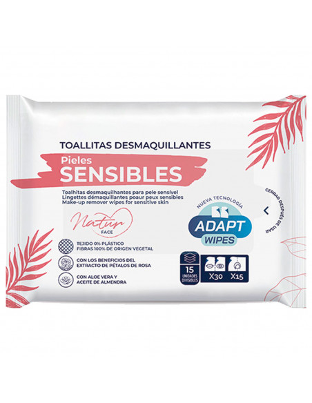 Tradineur - Toallitas desmaquillantes pieles sensibles - Tejido Exfoliante - Aloe vera y aceite de almendra - Incluye 15 Toallas