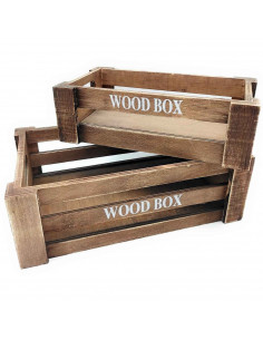 Tradineur - Set de 2 cajas de madera con asas, wood box, multiusos, almacenaje de objetos, herramientas, accesorios de pintura,