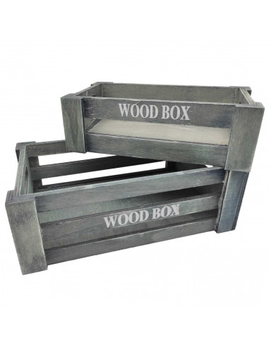Tradineur - Set de 2 cajas de madera con asas, wood box, almacenaje de objetos, herramientas, accesorios de pintura, multiusos,