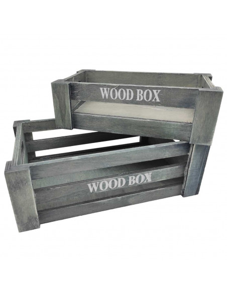 Tradineur - Set de 2 cajas de madera con asas, wood box, almacenaje de objetos, herramientas, accesorios de pintura, multiusos,
