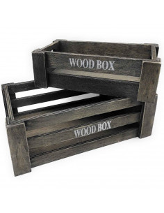 Tradineur - Set 2 cajas de madera con asas, wood box, almacenaje de objetos, herramientas, accesorios de pintura, multiusos, dec
