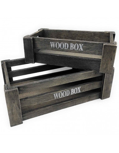 Tradineur - Set 2 cajas de madera con asas, wood box, almacenaje de objetos, herramientas, accesorios de pintura, multiusos, dec