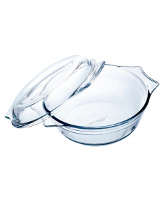 Ô Cuisine - Cacerola redonda de vidrio con tapa, de 24 x 20 x 9 cm, con capacidad de 1,6 litros. Recipiente de cristal para real