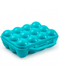 Tradineur - Huevera de plástico para 12 huevos, incluye asa, recipiente, almacenamiento de cocina, resistente, fabricada en Espa