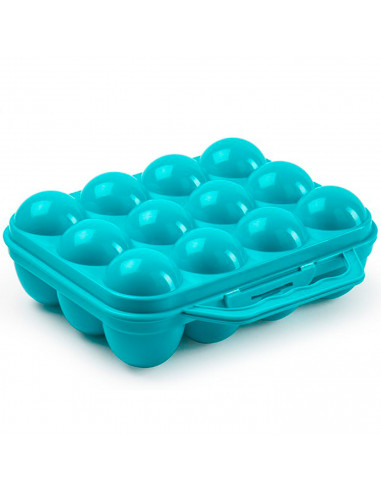 Tradineur - Huevera de plástico para 12 huevos, incluye asa, recipiente, almacenamiento de cocina, resistente, fabricada en Espa