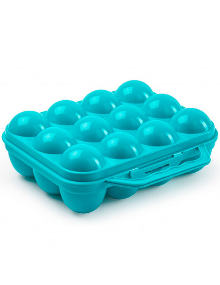 Tradineur - Huevera de plástico para 12 huevos, incluye asa, recipiente, almacenamiento de cocina, resistente, fabricada en Espa