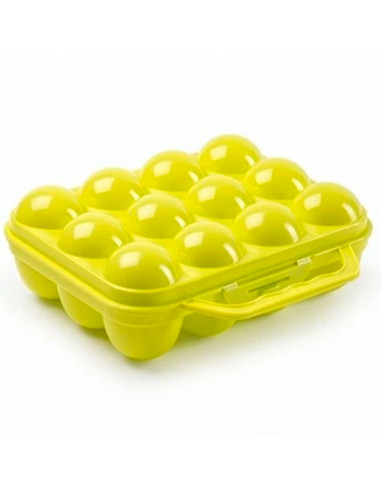 Tradineur - Huevera de plástico para 12 huevos, incluye asa, recipiente, almacenamiento de cocina, resistente, fabricada en Espa
