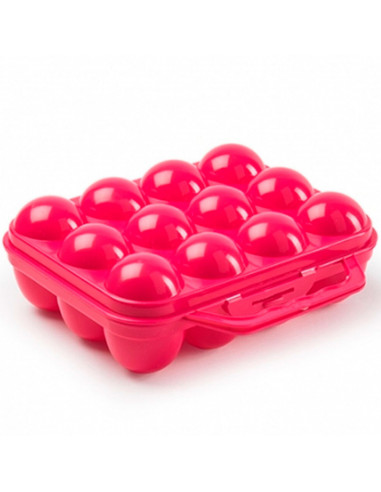 Tradineur - Huevera de plástico para 12 huevos, incluye asa, recipiente, almacenamiento de cocina, resistente, fabricada en Espa